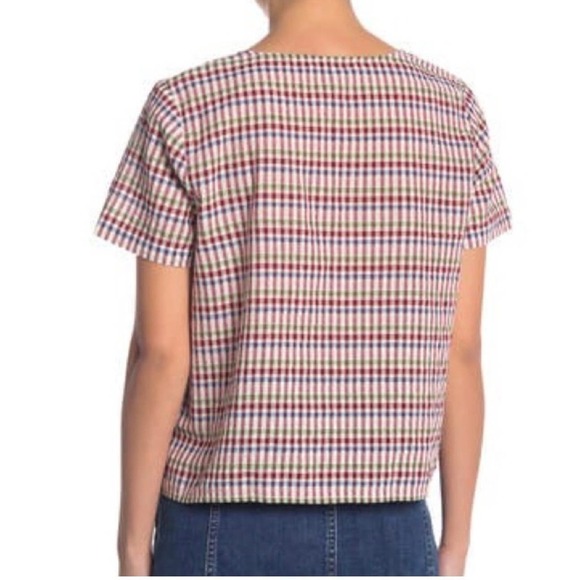 Madewell NWT XXS Boxy V Neck Short Sleeve Tie Front Cotton Mini Plaid Top - Picture 2 of 7